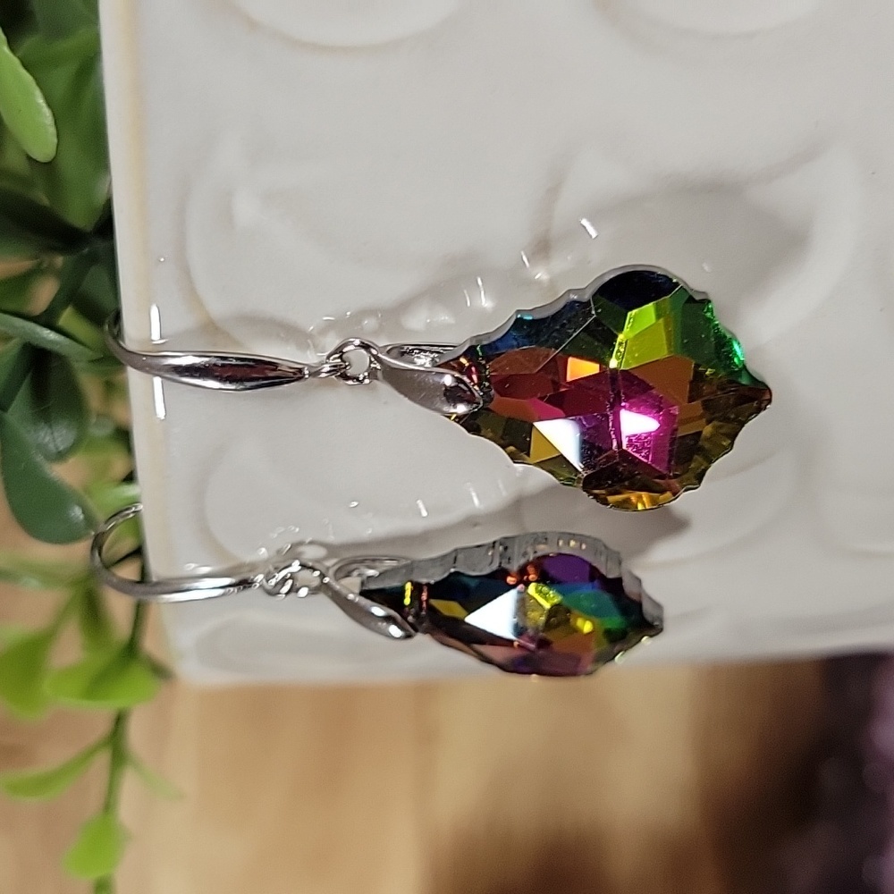 Rainbow Glass Faceted Drop Earrings, S925 - Picture 4 of 7